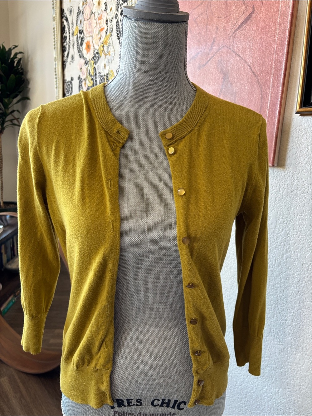 J. Crew Women's Mustard Yellow Crewneck Button Cardigan